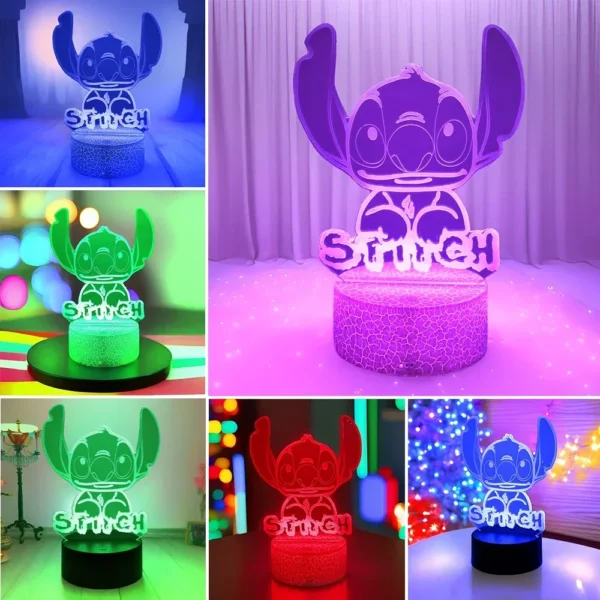 Lampada 3D Stitch Illusione Ottica – Luce Notturna LED con Controllo Remoto e Touch – Lampada da Letto per Bambini, Decorazione Camere e Regalo di Natale - immagine 2