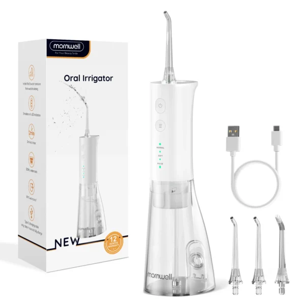 New Oral Irrigator D52/F29 - Irrigatore Orale Portatile USB Ricaricabile con 4 Ugelli per Pulizia dei Denti - Flossing a Getto d’Acqua per una Pulizia Profonda e Completa - immagine 7