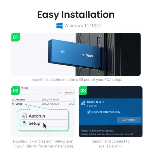 UGREEN Adattatore WiFi USB AC650/AX1800 – Dongle Wireless Dual Band 5Ghz/2.4Ghz - immagine 6