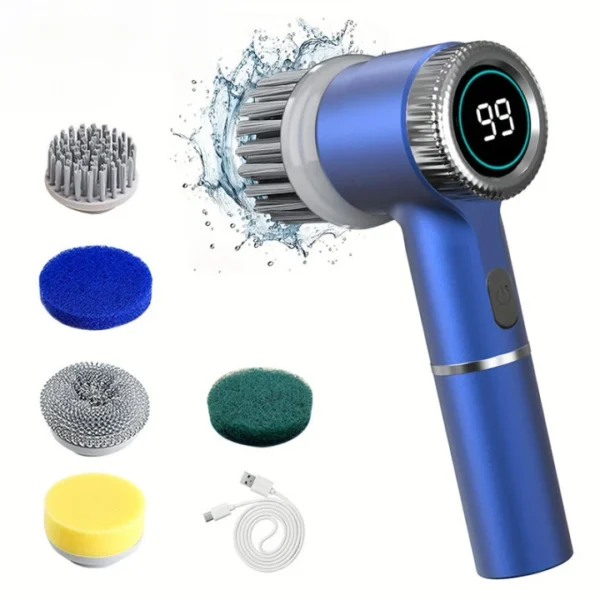 Spazzola Elettrica 5 in 1 Multifunzionale per Pulizia – Brush Elettrica Portatile per Cucina, Bagno e WC, 5 Testine Intercambiabili, Display LED, Spazzola Potente per Pulizia Profonda - immagine 7