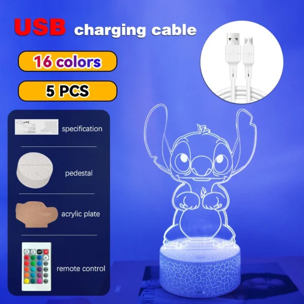Lampada 3D Stitch Illusione Ottica – Luce Notturna LED con Controllo Remoto e Touch – Lampada da Letto per Bambini, Decorazione Camere e Regalo di Natale - immagine 9