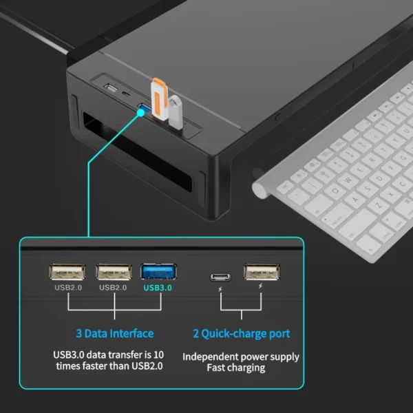 Supporto Monitor Multifunzione con Luci RGB – Riser da Scrivania per PC e Laptop con Interfaccia di Ricarica Rapida, Base Regolabile con Design Ergonomico - immagine 3