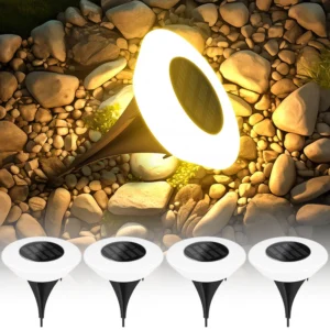 Set da 1 o 4 Faretti Solari da Esterno – 14 LED Impermeabili, Illuminazione a 360° per Giardini, Vialetti, Cortili e Campeggio