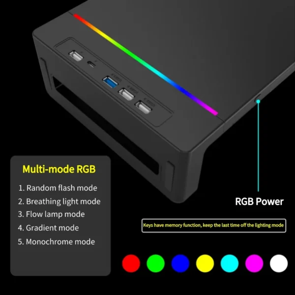 Supporto Monitor Multifunzione con Luci RGB – Riser da Scrivania per PC e Laptop con Interfaccia di Ricarica Rapida, Base Regolabile con Design Ergonomico - immagine 2