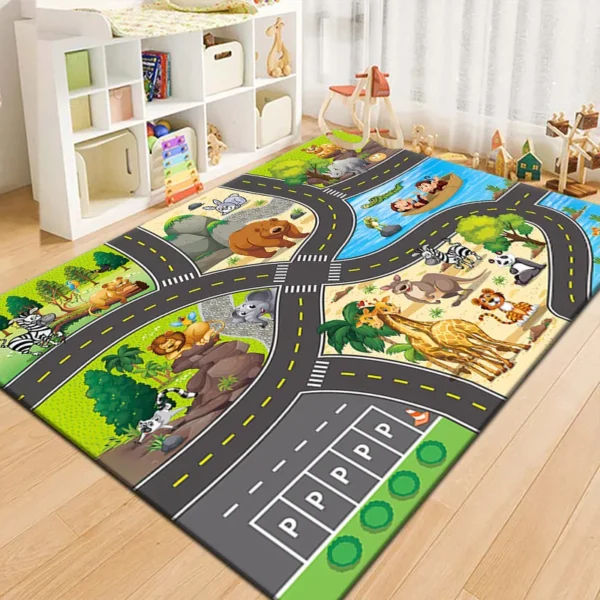 Tappeto Gioco per Bambini VIKAMA – Tappeto Cartoon Antiscivolo con Strade, Parcheggi e Città – Tappeto Ludico per Cameretta, Salotto, Asilo (Runway Parking Mat) - immagine 10