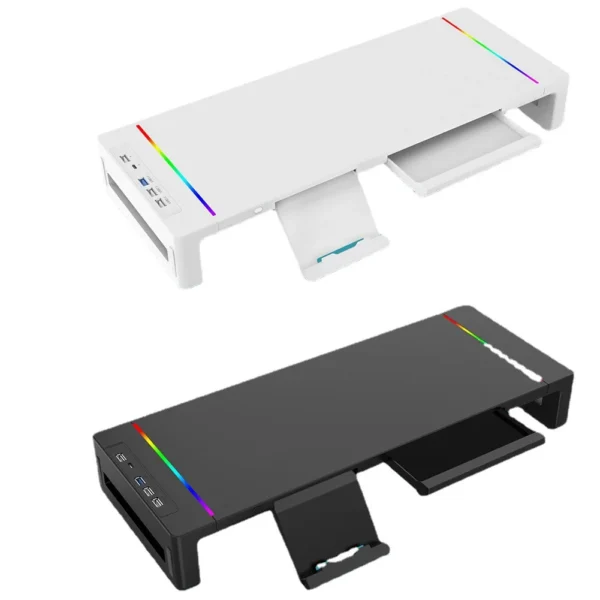 Supporto Monitor Multifunzione con Luci RGB – Riser da Scrivania per PC e Laptop con Interfaccia di Ricarica Rapida, Base Regolabile con Design Ergonomico - immagine 6