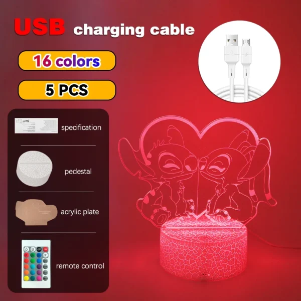 Lampada 3D Stitch Illusione Ottica – Luce Notturna LED con Controllo Remoto e Touch – Lampada da Letto per Bambini, Decorazione Camere e Regalo di Natale - immagine 11