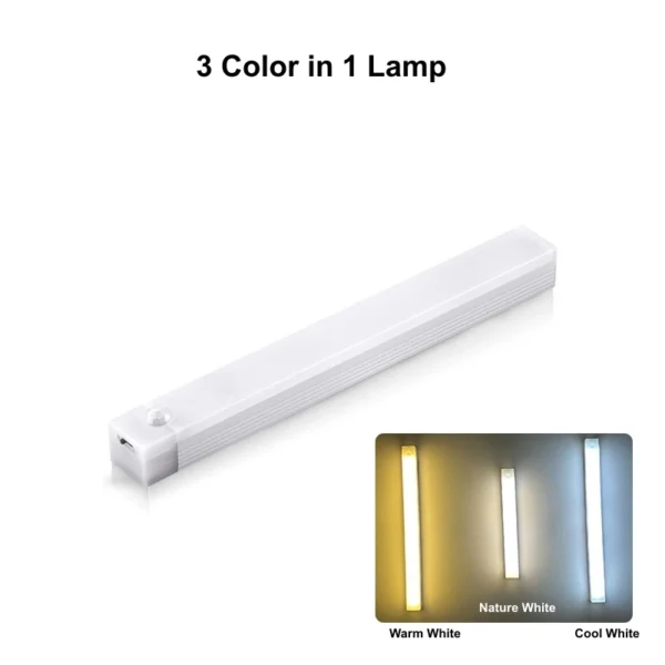 Luce Notturna LED a Sensore di Movimento Ricaricabile USB-C – Lampada Induzione Wireless per Armadio, Comodino, Specchio, Mobile, Strip LED Portatile - immagine 9