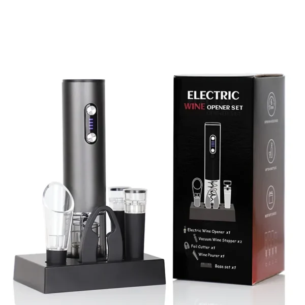 Set Apribottiglie Elettrico Ricaricabile USB – Cavatappi Automatico con Base, per Vino Rosso e Bianco