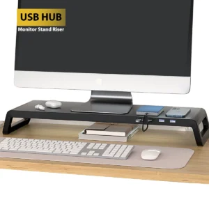Supporto Monitor Regolabile con o senza Hub USB 3.0 – Riser da Scrivania per Monitor, Laptop, MacBook - Organizer Salvaspazio per Ridurre il Dolore al Collo
