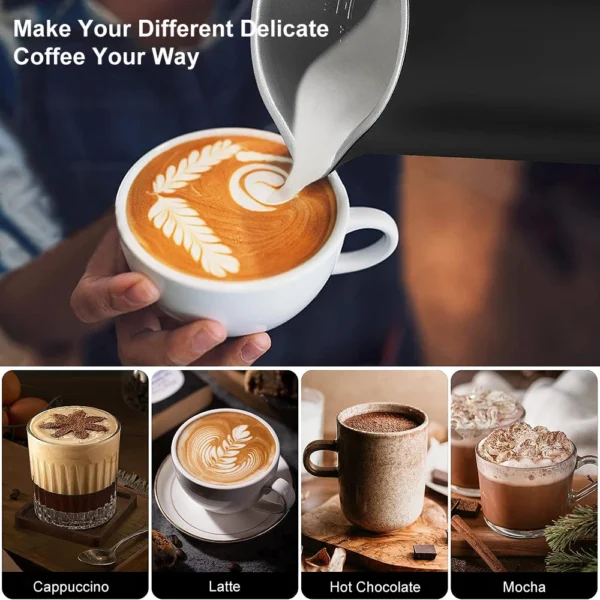 Montalatte Elettrico 4 in 1 – Schiumalatte Automatico per Caffè, Cappuccino e Latte, Schiuma Calda e Fredda, Foamer con Rotazione Automatica - immagine 4