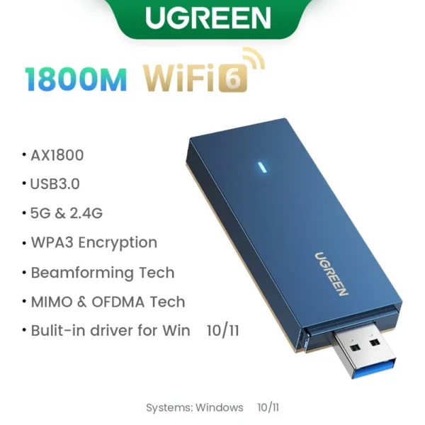 UGREEN Adattatore WiFi USB AC650/AX1800 – Dongle Wireless Dual Band 5Ghz/2.4Ghz - immagine 11
